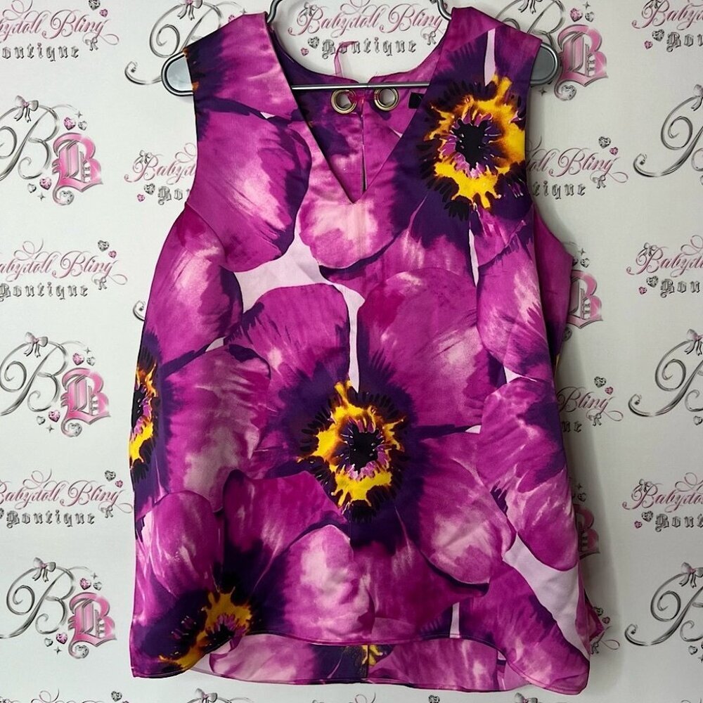 Autograph tank top flowers o ring Purple and Yellow Boxy Sleeveless Tank Top
